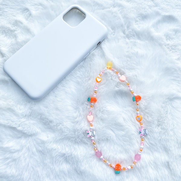 Y2K *Luxe* Beaded Phone Charm Strap - Easter Bunnies and Carrots| Easter Basket Gift|Girl Gift| Y2K Aesthetic | 90's Nostalgia