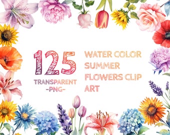 Aquarell Sommer Blumen Clipart, Florale Design-Elemente (PNG)