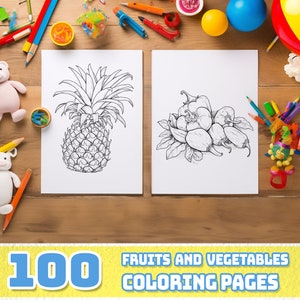 100 Fruits and Vegetables Coloring Pages | Vegetable Coloring Pages | Fruits Coloring Pages| Printable | Adult and kids coloring page