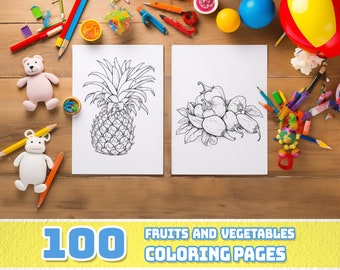 100 Fruits and Vegetables Coloring Pages | Kids and Adults (Digital Download)