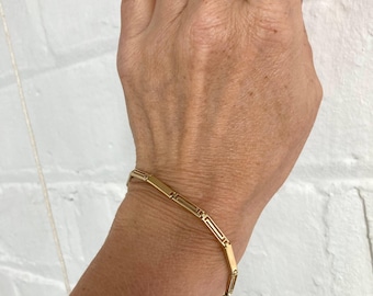 Pulseras de oro. Pulsera de cadena de oro de 18 quilates. Pulsera vintage de oro de 18 quilates: eslabones pulidos y satinados. Pulsera de cadena de oro de 18 quilates para mujer, poco común.