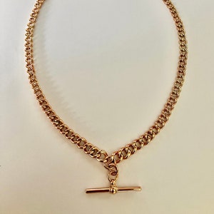 Antique 9ct gold watch chain necklace.Antique gold Albert chain necklace.Antique 9ct gold chain and T bar.Heavy 9k gold graduated link chain