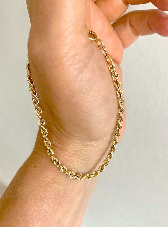 Vintage gold rope chain bracelet, heavy 9ct gold b