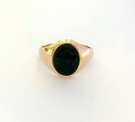 Vintage gold signet ring, bloodstone signet ring,