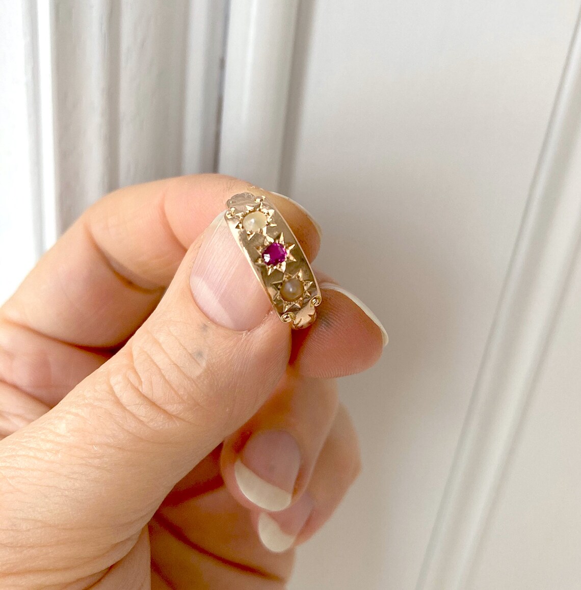 Vintage Gold Ruby Ring Ruby and Pearl Ring Solid 15ct Gold - Etsy