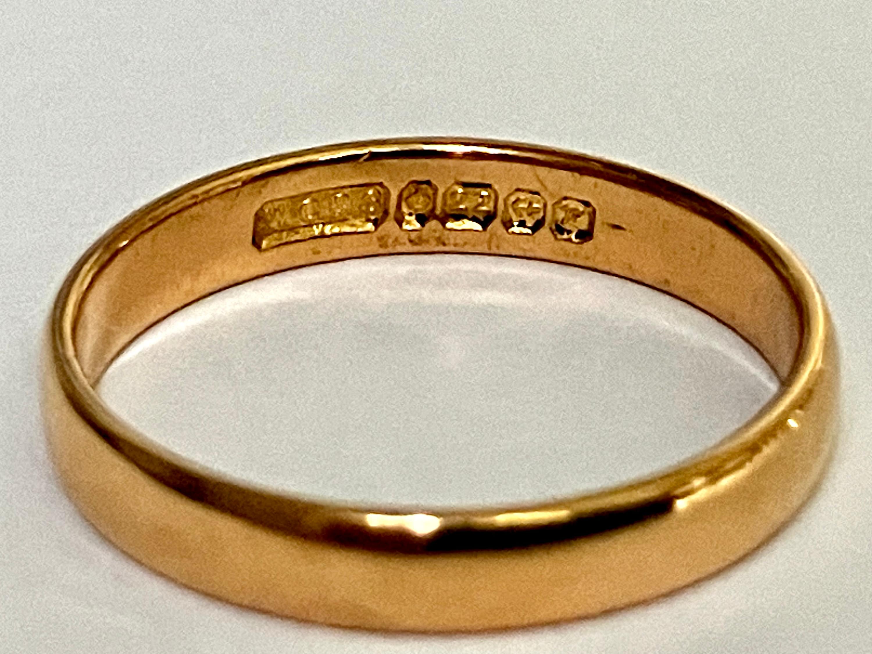 Vintage 22ct Gold Wedding Band - Birmingham 1930 Hallmark, Size Q 