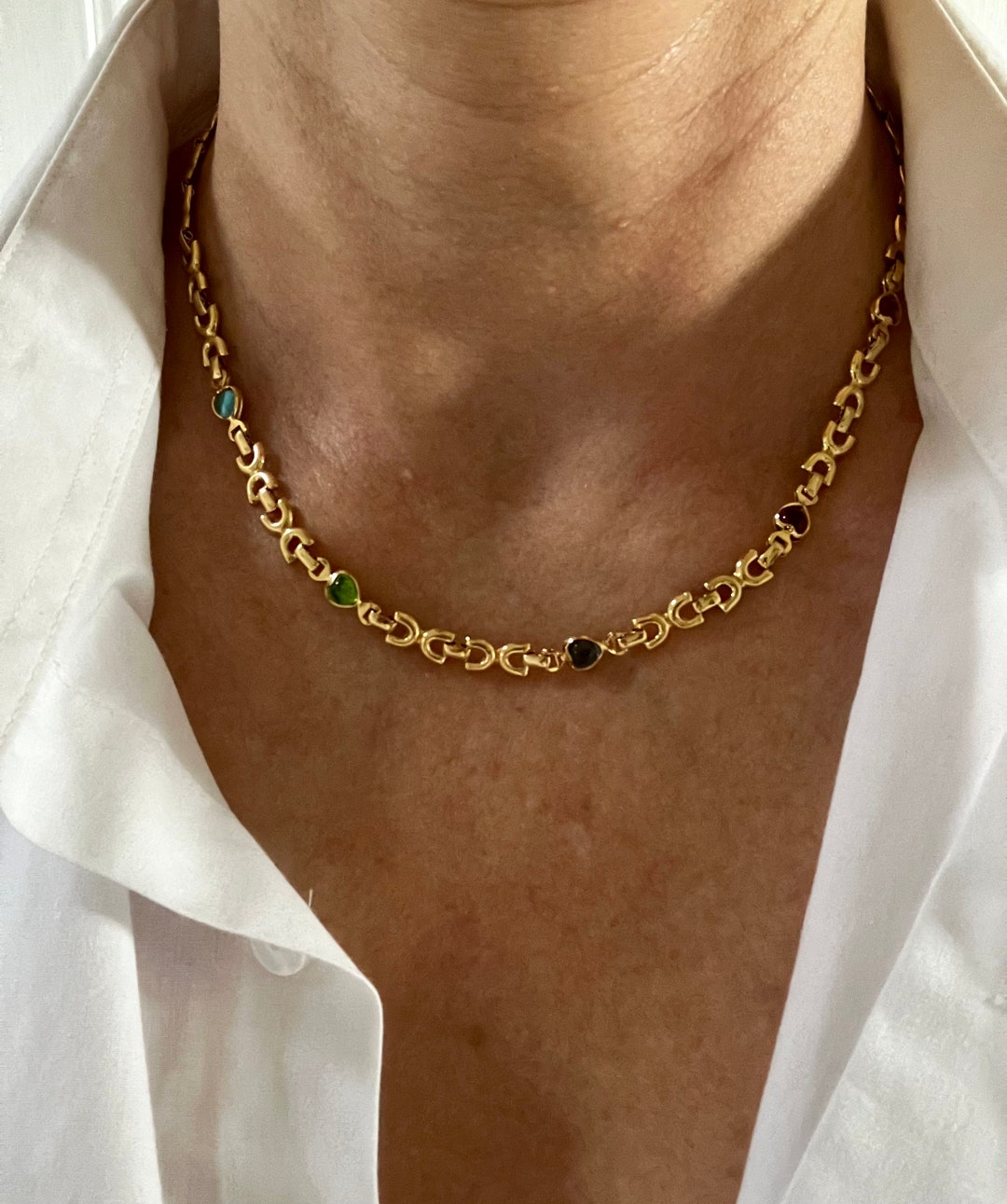 Girocollo In Oro Con Pietre Verdi A Zig Zag | Collane - Foto 5