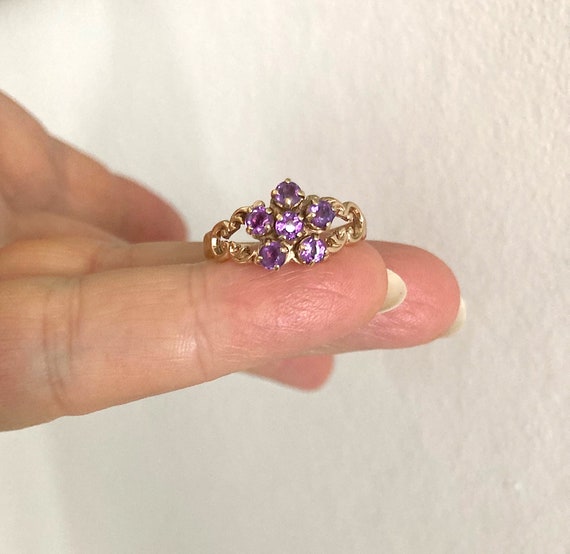 Lilac amethyst ring, vintage 9ct gold and amethyst