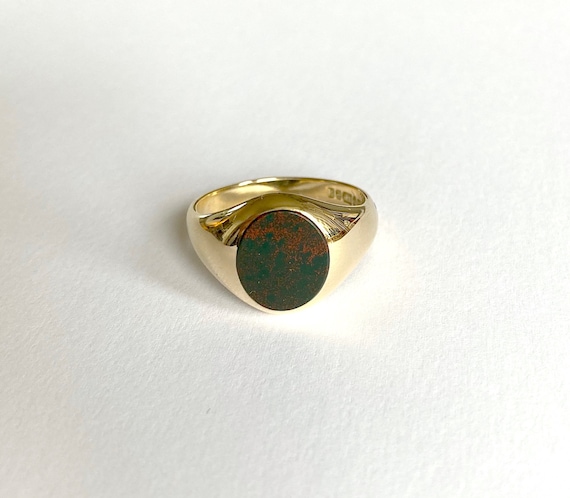 9ct gold Bloodstone signet ring, simple signet rin