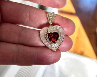 Vintage 18k Gold Crystal Heart Pendant: Diamond & Spinel Locket