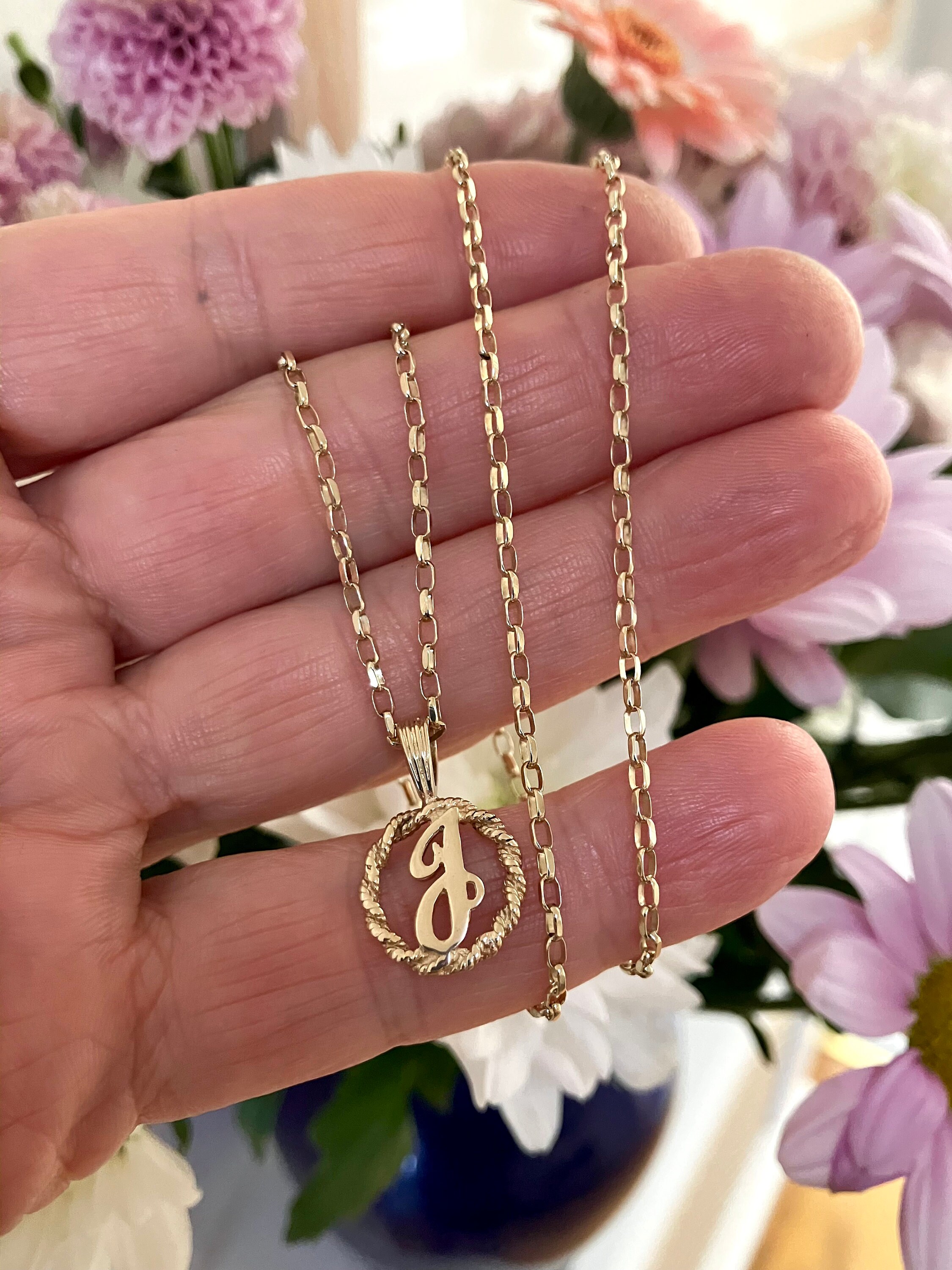 9ct Gold Letter J Pendant and Chain, Monogram Letter J on an 18 Inch