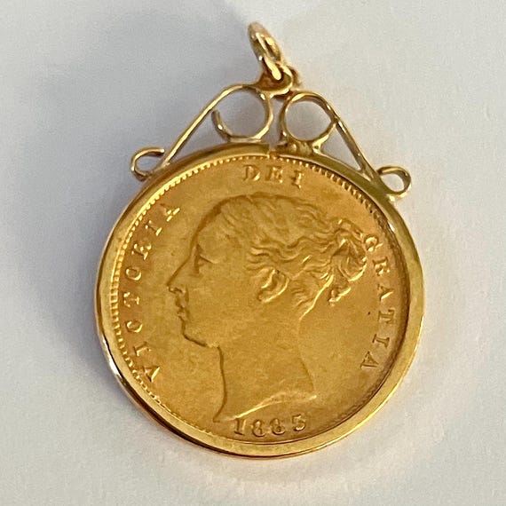 Antique 22k Gold Queen Victoria Coin Pendant - 1885 Half  display picture 2