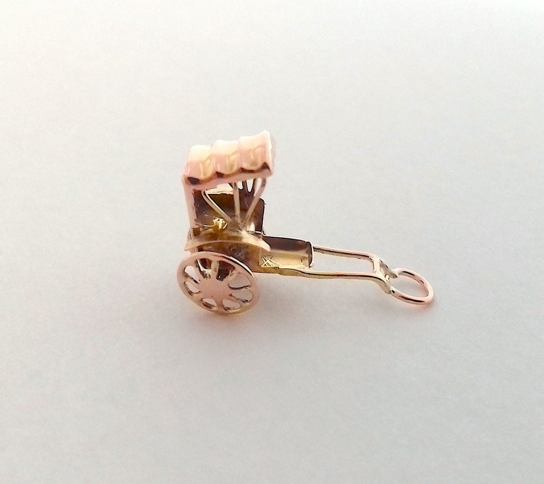 Vintage 14k Gold Rickshaw Charm With Moving Wheels - Etsy