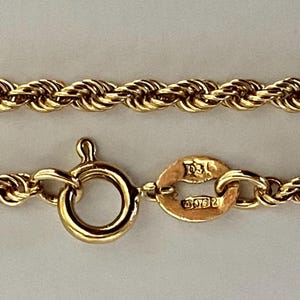 Vintage 9ct Yellow Gold Rope Chain: 20 Inch Skinny Gold Necklace