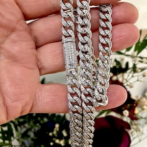 Vintage Rhinestone Curb Chain Necklace: Chunky Silver Plated Collar, 18 inch