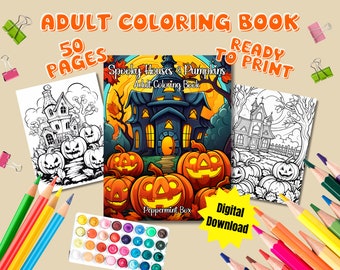 Spooky Houses and Pumpkins Adult Coloring Book Digital Download | Halloween Coloring Book | Fall Time | Relaxation | Meditative