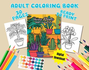 House Plants adult coloring book, cute coloring book, coloring sheet, coloring for adults, printable page