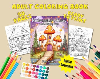 Mushroomcore Houses | Adult Coloring Book | Relaxing Mindfulness | Selfcare | Me Time