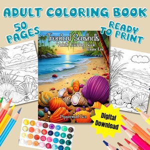 Tropical Seashells: Volume One, adult coloring book, stress relief, ocean, seashell, shells, art therapy, coloring page
