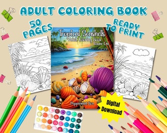 Tropical Seashells: Volume One, adult coloring book, stress relief, ocean, seashell, shells, art therapy, coloring page