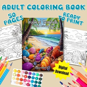 Tropical Seashells: Volume Two, adult coloring book, coloring pages, stress relief, ocean, seashell, shells, art therapy, coloring page