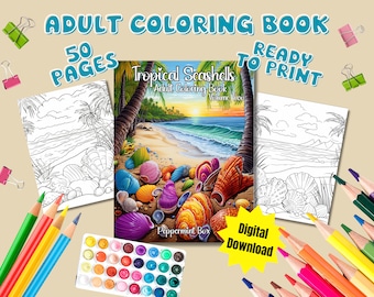 Tropical Seashells: Volume Two, adult coloring book, coloring pages, stress relief, ocean, seashell, shells, art therapy, coloring page
