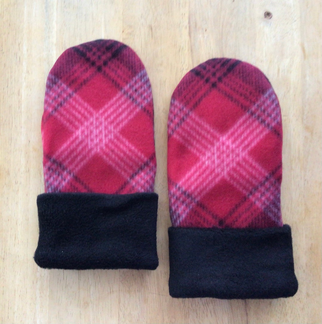Red and Black Plaid Womens Fleece Mittens Etsy UK