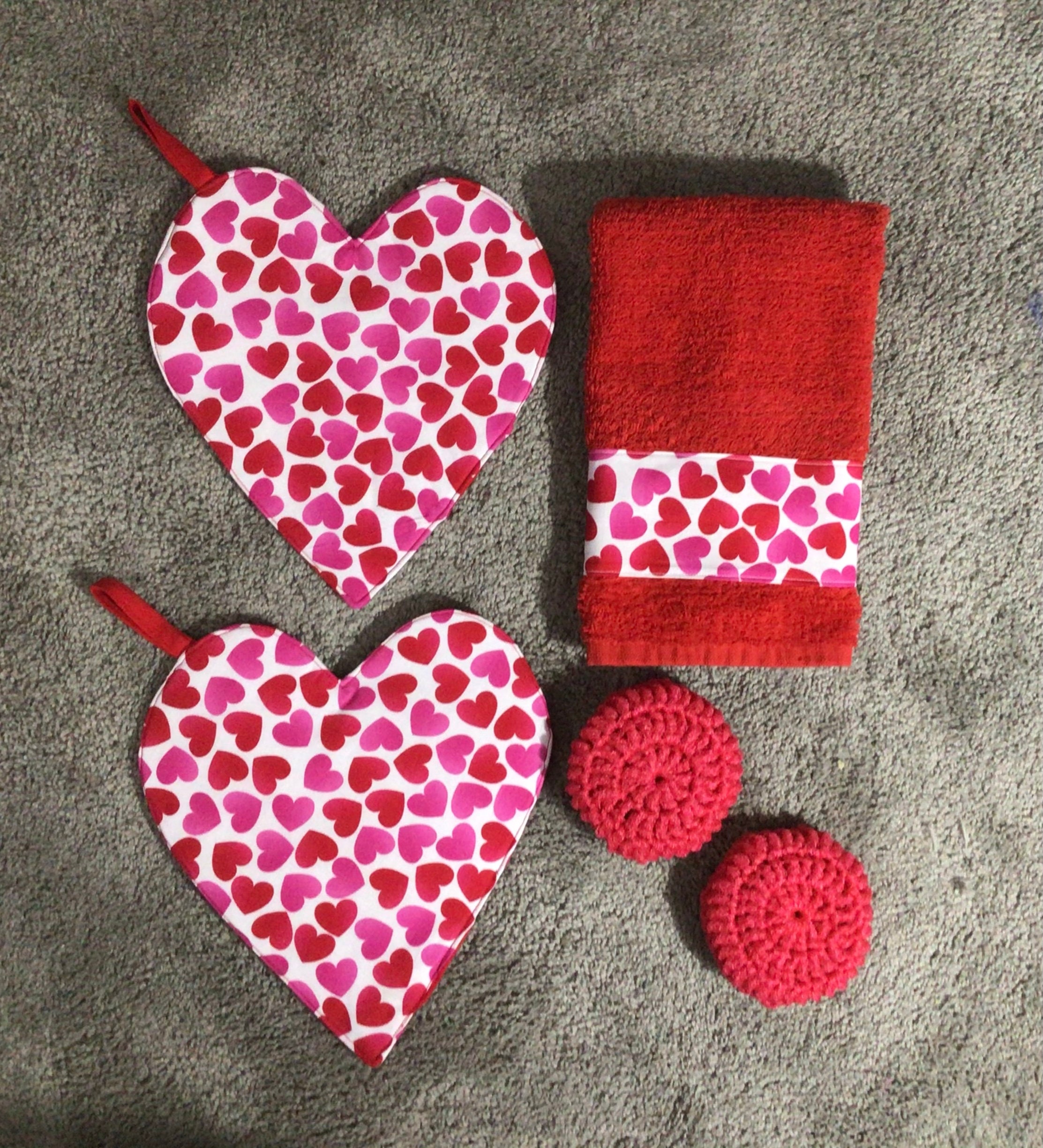 Valentine Potholders Towel and Scrubbies Set Etsy