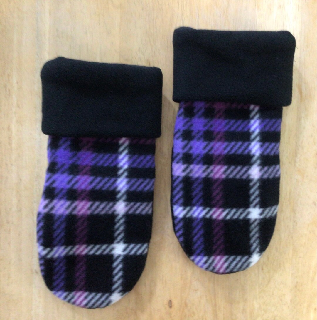 Purple and Black Plaid Womens Fleece Mittens Etsy