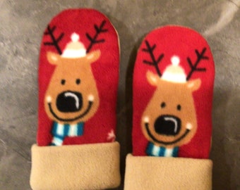 Kids Reindeer Print Fleece Mittens