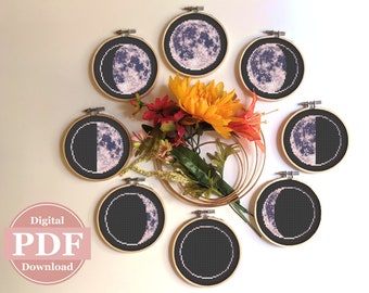 Cross Stitch Pattern All Moon Phases Intermediate Modern