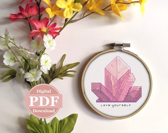 Cross Stitch Pattern Modern Crystal Rose Quartz Intermediate