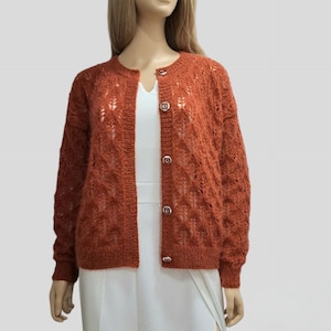 Mohair cardiganTerracotta cardigan Button down cardigan Womens knitted cardigan Handmade cardigan Mohair jacket Handknit cardigan Knitwear