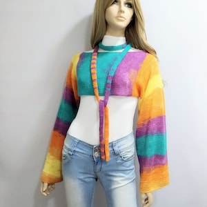 Boho bolero with skinny scarf Handmade bolero Womens clothing boho Handmade shrug Bolero shrug Сropped sweater Bolero long sleeve Knit shrug