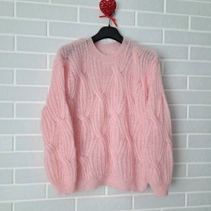 Pink  fuzzy mohair sweater Women&#39;s hand knit mohair sweater Slouchy mohair sweater Mohair sweater women Handmade women sweater Mohair jumper