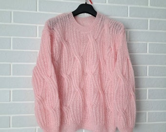 Pull en mohair duveteux rose pour femme Pull en mohair tricoté à la main pour femme Pull en mohair ample pour femme Pull en mohair pour femme Pull pour femme fait main en mohair