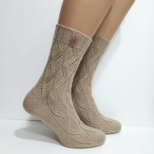 Beige socks Women socks Socks gift Wool socks Handmade socks Knitted socks Knit socks Hand knit socks Warm socks Cozy socks Boot socks