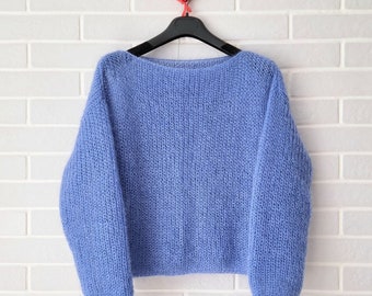 Mohair sweater Blue knitted sweater Handmade pullover Mohair knit sweater Mohair sweater women Sweater women knit  Hand knit sweater women