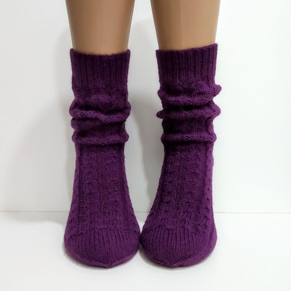 Purple knitted socks Merino wool socks Women's knitted socks Knit wool socks Knitted wool socks Wool socks handmade knitted Wool socks gift