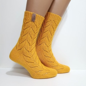 Yellow socks Wool socks Handmade socks Knitted socks Hand knit socks Womens socks Wool socks hand knit by women Knit socks Wool socks gift