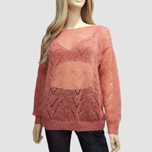 Suéter rosa polvoriento Suéter de mohair para mujer Jersey de mohair Jersey de mohair Suéter mullido tejido a mano Jersey ligero de moda Suéter hecho a mano