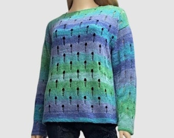 Multicolored womens sweater Sweater with holes Handmade sweater Loose knit sweater Handknit jumper Cable knit sweater women Colorful sweater