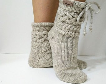 Beige Stricksocken Hausschuhe Haussocken Frauen Stricksocken Wollsocken Handgestrickte Socken Frauen Hausschuhe Socken Naturwolle Socken Merino Wolle Socken