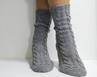 Hand knit wool socks women Wool handmade socks Wool long socks Gray wool socks Wool socks hand knit by women Custom socks Wool socks gift