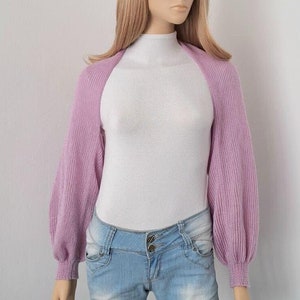 Blasse lila Shrug Crop Strickjacke offene Bolero Bolero boho Frauen Bolero Shrug Schal mit Ärmeln Handmade schiere Kleidung leicht