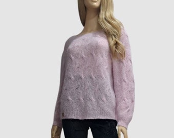 Pink women's sweater Alpaca jumper Alpaca pullover Alpaca sweater Alpaca hand knit sweater Fluffy women's sweater Cableknit women sweater