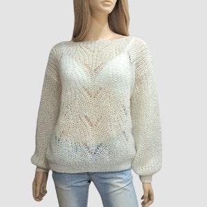 White sweater Bridal sweater for wedding dress Mohair sweater Hand knit sweater Mohair sweater Handmade sweater Sweater women knitted