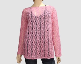 Pink mohair sweater Mohair women sweater Pink sweater Handknit sweater Pink pullover  Knitted sweater Holiday sweater Bohemian sweater