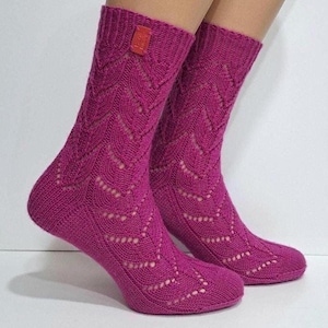 Red womens socks Handmade socks Womens socks lace Unique wool socks Hand knit socks Knit wool socks Knit socks handmade Gift socks