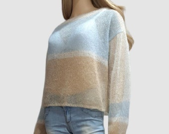 Pull en mohair à rayures pour femme Pull en mohair tricoté à la main pour femme Pull en mohair fait main pour femme Pull en mohair Pull en maille pour femme